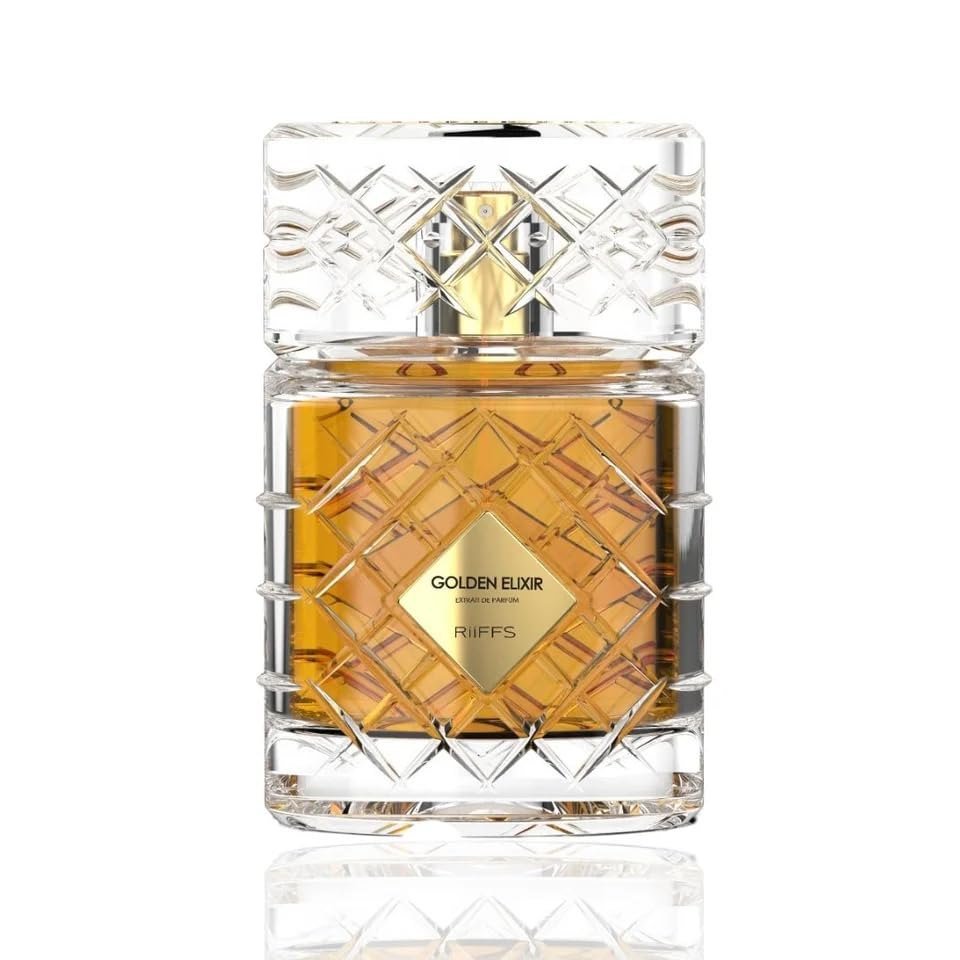 RiiFFS Golden Elixir Extrait De Parfum, 100ml, Luxury Fragrance with Crystal Glass Bottle